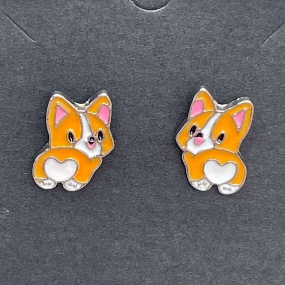 Cute Corgi Butt earrings pet Dog heart stud studs new